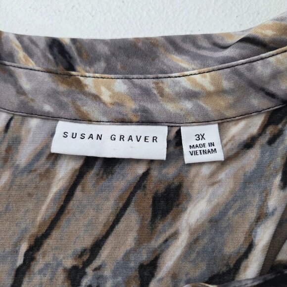 Susan Graver Womens Printed Liquid Knit Button Front Tunic Top Size 3X Stretchy - Picture 4 of 8